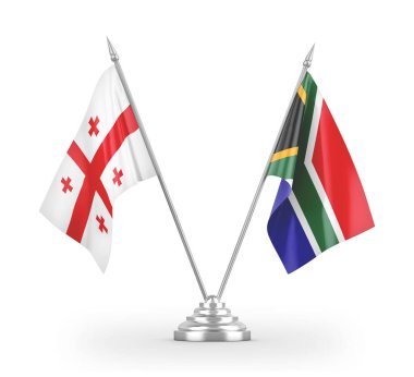 South Africa and Georgia table flags isolated on white 3D rendering