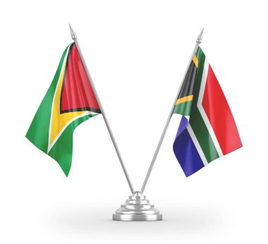 South Africa and Guyana table flags isolated on white 3D rendering