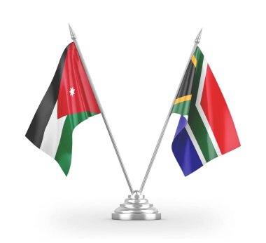 South Africa and Jordan table flags isolated on white 3D rendering