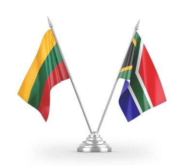 South Africa and Lithuania table flags isolated on white 3D rendering