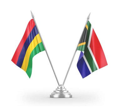South Africa and Mauritius table flags isolated on white 3D rendering