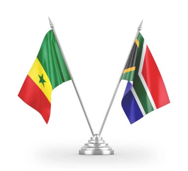 South Africa and Senegal table flags isolated on white 3D rendering