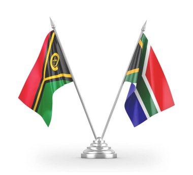 South Africa and Vanuatu table flags isolated on white 3D rendering