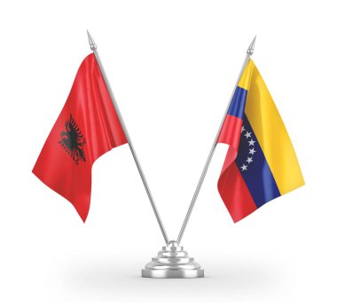Venezuela and Albania table flags isolated on white 3D rendering 