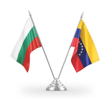 Venezuela and Bulgaria table flags isolated on white 3D rendering 