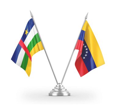 Venezuela and Central African Republic table flags isolated on white 3D rendering 