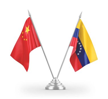 Venezuela and China table flags isolated on white 3D rendering