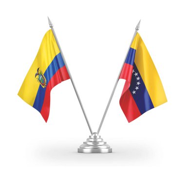 Venezuela and Ecuador table flags isolated on white 3D rendering