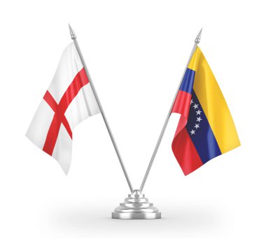 Venezuela and England table flags isolated on white 3D rendering