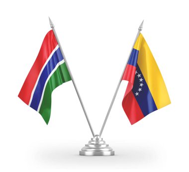 Venezuela and Gambia table flags isolated on white 3D rendering