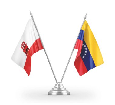 Venezuela and Gibraltar table flags isolated on white 3D rendering