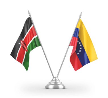 Venezuela and Kenya table flags isolated on white 3D rendering