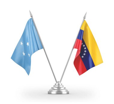 Venezuela ve Mikronezya masa bayrakları beyaz 3D görüntüleme üzerinde izole
