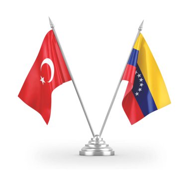 Venezuela ve Türkiye 'nin bayrakları beyaz 3D görüntüleme üzerinde izole edildi