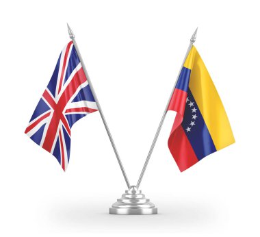 Venezuela ve Birleşik Krallık bayrakları beyaz 3D görüntüleme üzerinde izole edildi