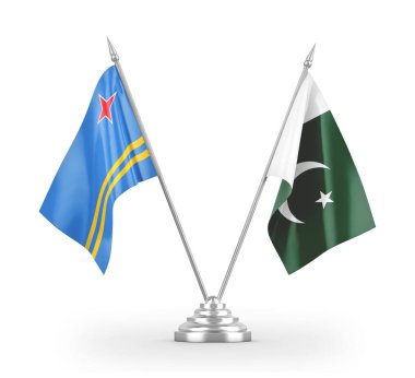 Pakistan ve Aruba masa bayrakları beyaz 3D görüntüleme üzerinde izole