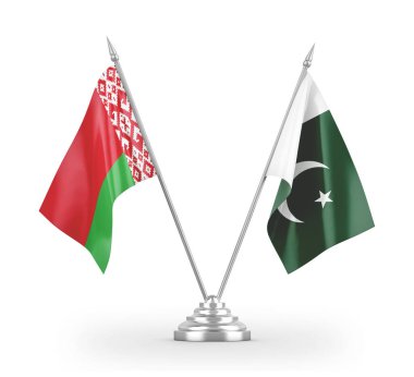 Pakistan ve Belarus masa bayrakları beyaz 3D görüntüleme üzerinde izole 