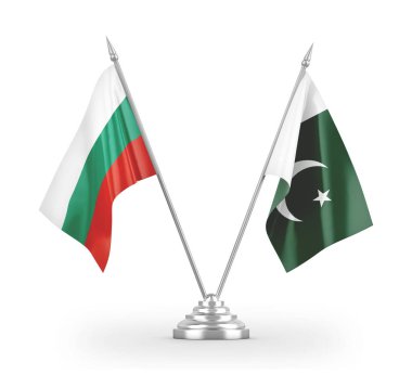 Pakistan ve Bulgaristan 'ın bayrakları beyaz 3D renkte izole edildi 