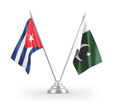 Pakistan ve Küba bayrakları beyaz 3D görüntülerde izole edildi