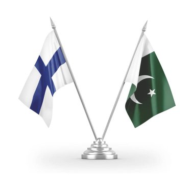 Pakistan ve Finlandiya bayrakları beyaz 3D görüntüleme üzerinde izole edildi