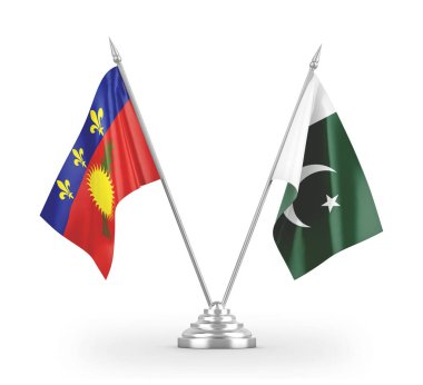 Pakistan ve Guadeloupe masa bayrakları beyaz 3D görüntüleme üzerinde izole