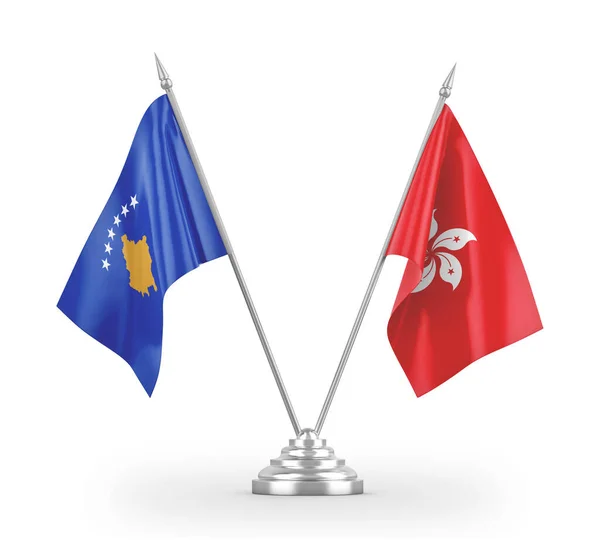 Hong Kong and Kosovo table flags isolated on white 3D rendering — Stockfoto