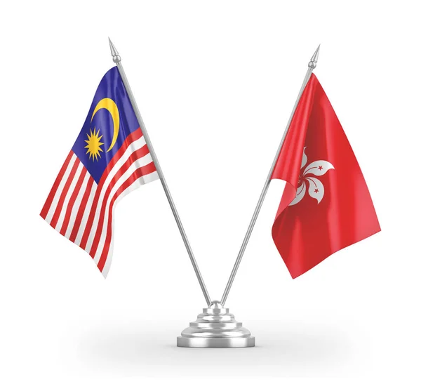 Hong Kong and Malaysia table flags isolated on white 3D rendering — Stockfoto