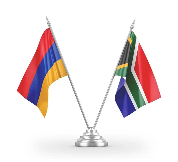 Dél-Afrika és Örményország tábla zászlók elszigetelt fehér 3d renderelés — Stock Fotó