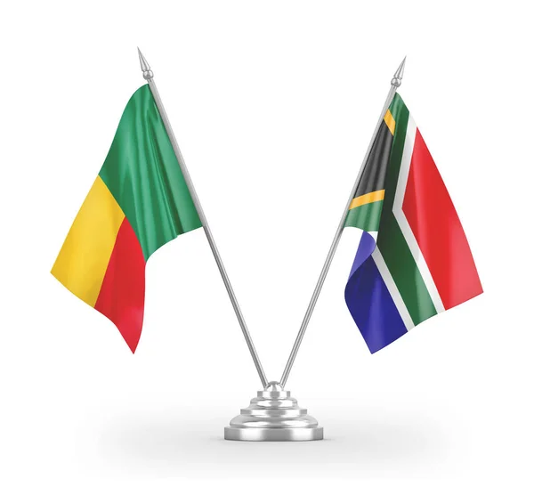 South Africa and Benin table flags isolated on white 3D rendering — ストック写真