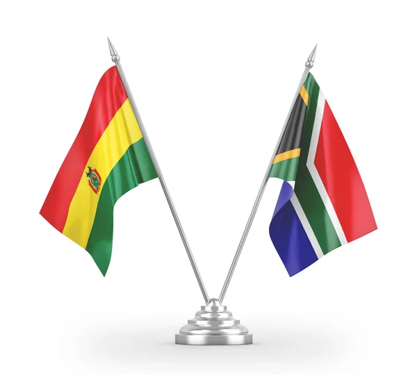 Bandeiras de mesa da África do Sul e Bolívia isoladas em renderização 3D branca — Fotografia de Stock