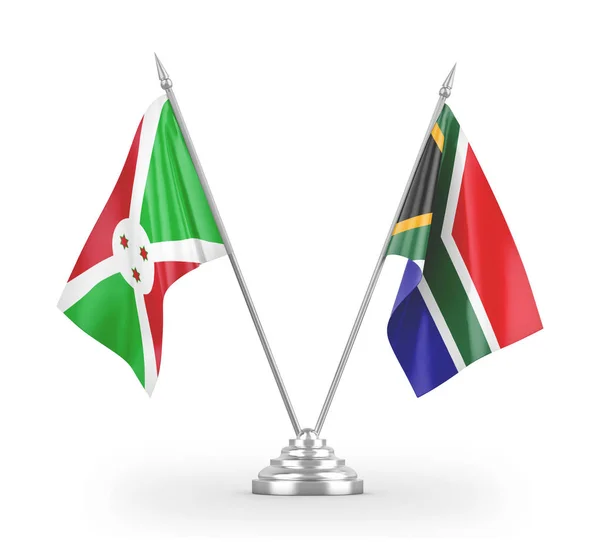 Dél-Afrika és Burundi tábla zászlók elszigetelt fehér 3d renderelés — Stock Fotó