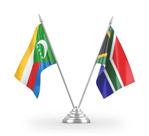 Dél-Afrika és a Comore-szigetek tábla zászlók elszigetelt fehér 3d renderelés — Stock Fotó