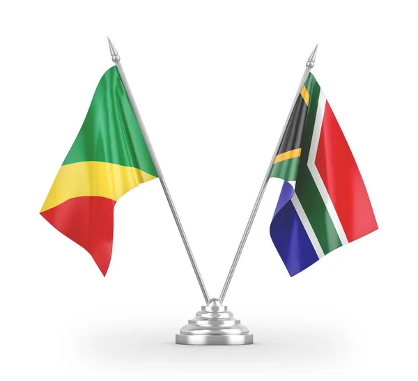 South Africa and Congo table flags isolated on white 3D rendering — ストック写真