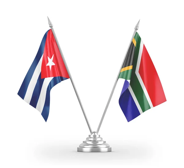 South Africa and Cuba table flags isolated on white 3D rendering — Stock Photo, Image