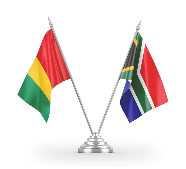 South Africa and Guinea table flags isolated on white 3D rendering — ストック写真