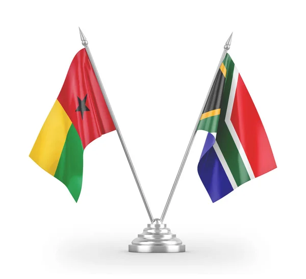 Dél-Afrika és Bissau-Guinea tábla zászlók elszigetelt fehér 3d renderelés — Stock Fotó