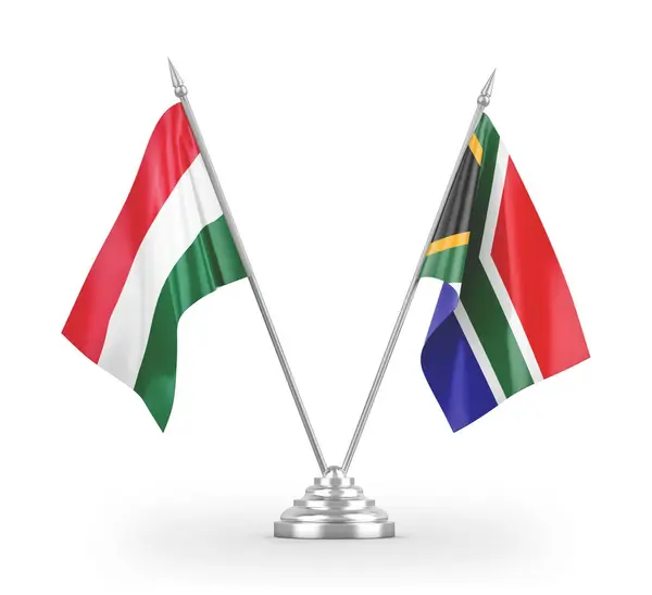 South Africa and Hungary table flags isolated on white 3D rendering — ストック写真