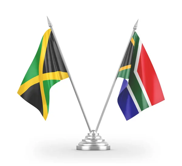 Drapeaux de table d'Afrique du Sud et de Jamaïque isolés sur un rendu 3D blanc — Photo