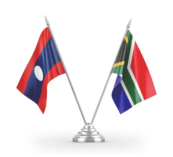 Dél-Afrika és Laosz tábla zászlók elszigetelt fehér 3d renderelés. — Stock Fotó