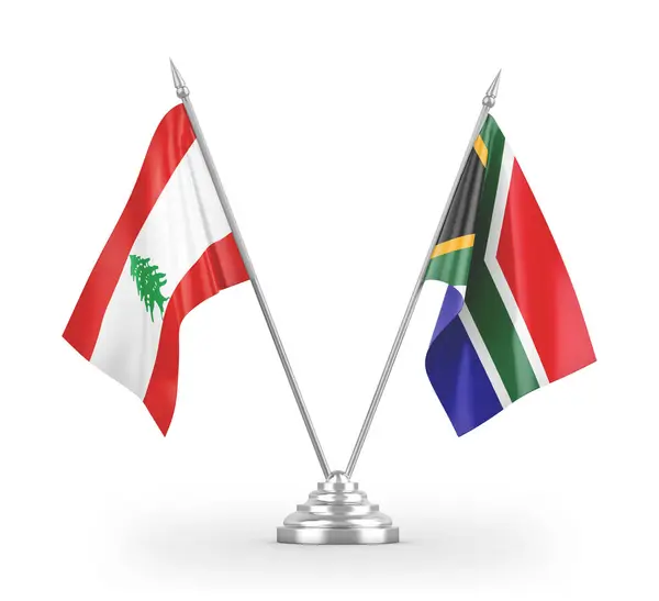South Africa and Lebanon table flags isolated on white 3D rendering — Stock Photo, Image