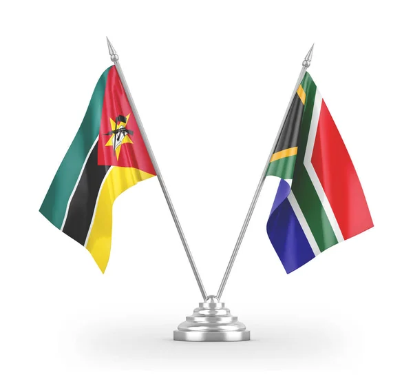 Dél-Afrika és Mozambik tábla zászlók elszigetelt fehér 3d renderelés — Stock Fotó