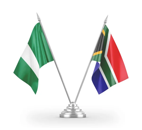 South Africa and Nigeria table flags isolated on white 3D rendering — ストック写真