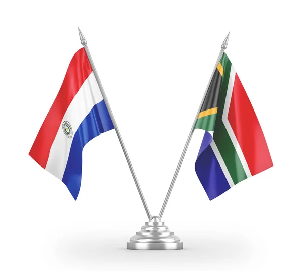 Dél-Afrika és Paraguay tábla zászlók elszigetelt fehér 3d renderelés — Stock Fotó