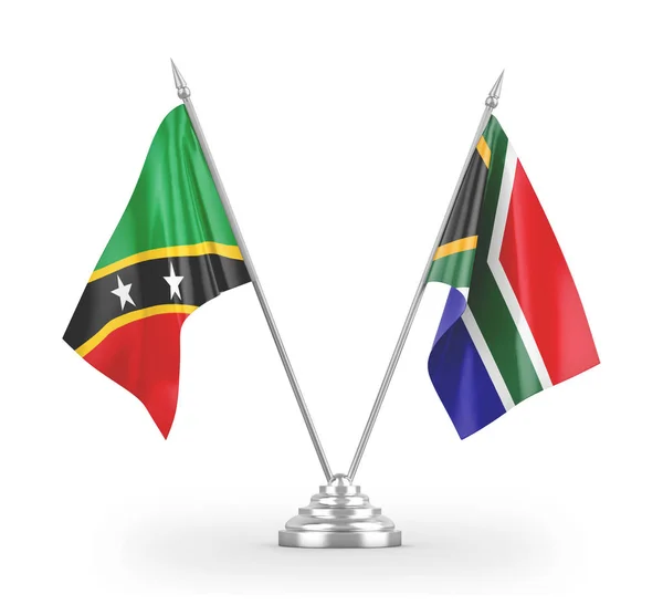 Dél-Afrika és Saint Kitts és Nevis tábla zászlók elszigetelt fehér 3d renderelés — Stock Fotó