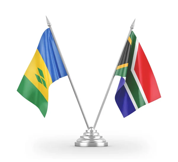 Dél-Afrika és Saint Vincent és a Grenadine-szigetek tábla zászlók elszigetelt fehér 3d renderelés — Stock Fotó
