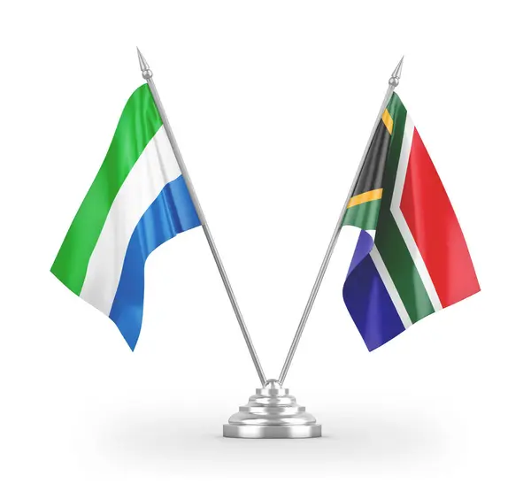 South Africa and Sierra Leone table flags isolated on white 3D rendering — ストック写真