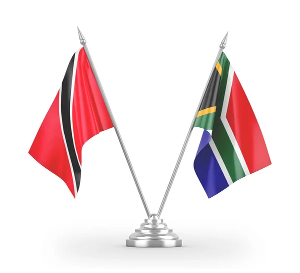 Dél-Afrika és Trinidad és Tobago tábla zászlók elszigetelt fehér 3d renderelés — Stock Fotó