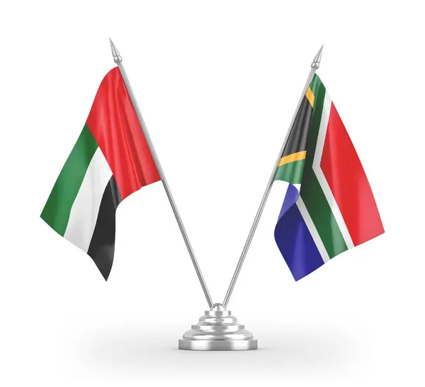 Dél-Afrika és az Egyesült Arab Emírségek tábla zászlók elszigetelt fehér 3d renderelés — Stock Fotó
