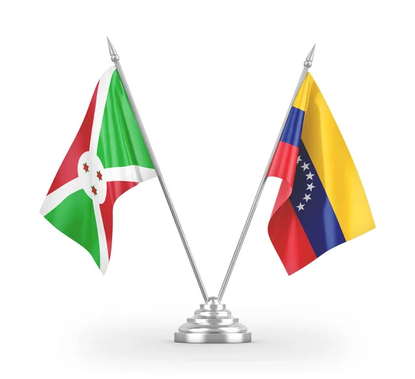 Βενεζουέλα και Μπουρούντι επιτραπέζια σημαίες που απομονώνονται σε λευκό 3d απόδοση — Φωτογραφία Αρχείου