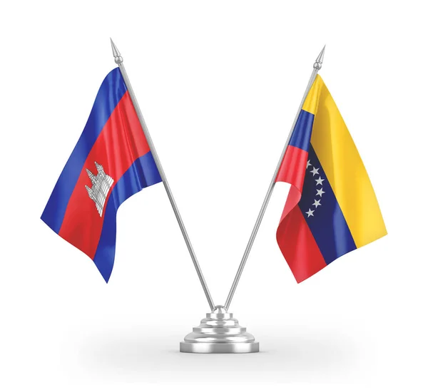 Venezuela and Cambodia table flags isolated on white 3D rendering — Stock Photo, Image